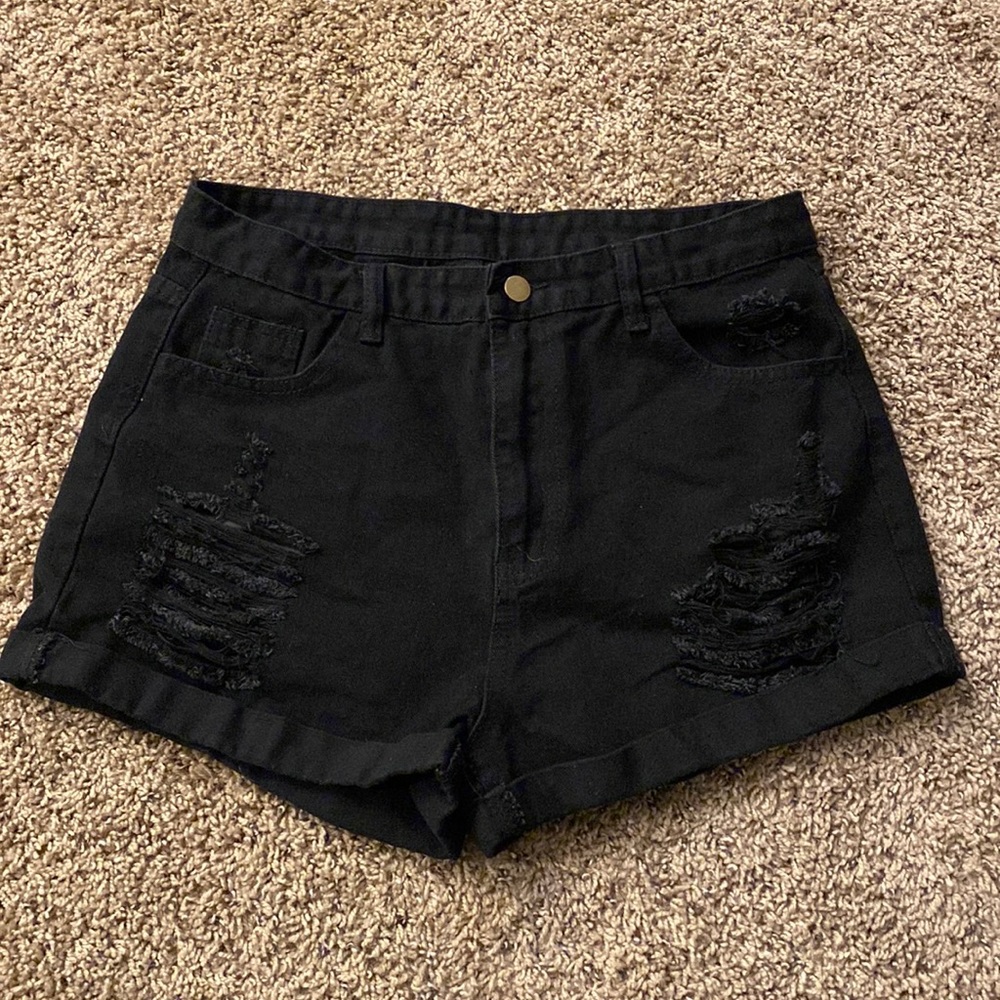 SHEIN black denim shorts. US size Large (8-10).